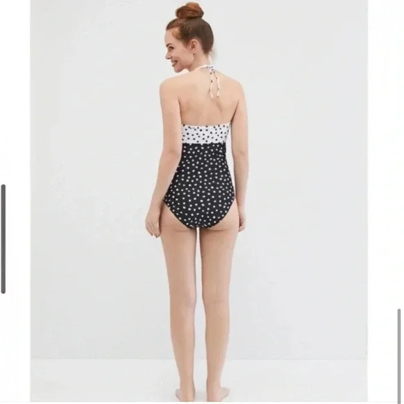 NWT Motherhood Maternity Beach Bump, One Piece Halter Polka Dot Swimsuit - Picture 3 of 9